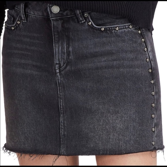 All Saints Dresses & Skirts - ALLSAINTS Black Raw Hem Studded Denim Mini Skirt Size US 6